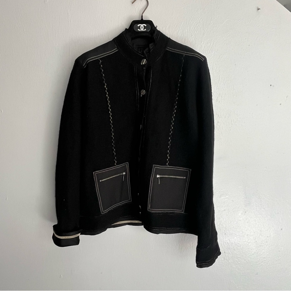 Chicos Vintage 100% Wool Button Front Mock Neck Jacket Size Large - Picture 3 of 11